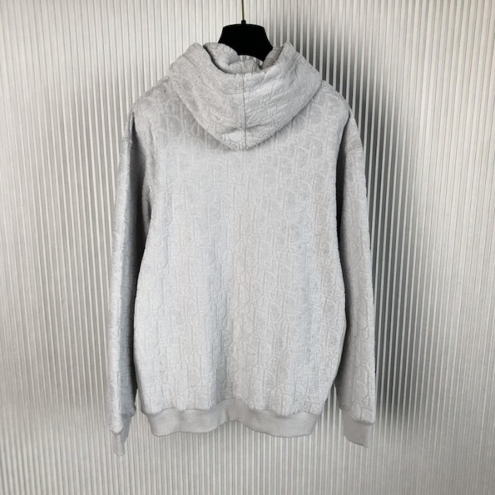 D*or oblique relaxed-fit hooded sweatshirt gray terry cotton jacquard