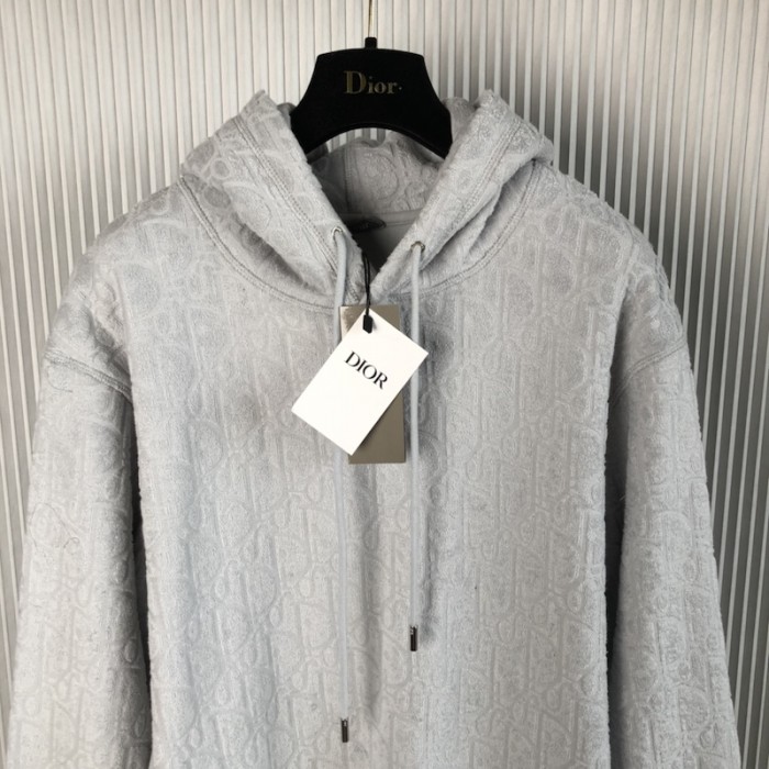 D*or oblique relaxed-fit hooded sweatshirt gray terry cotton jacquard