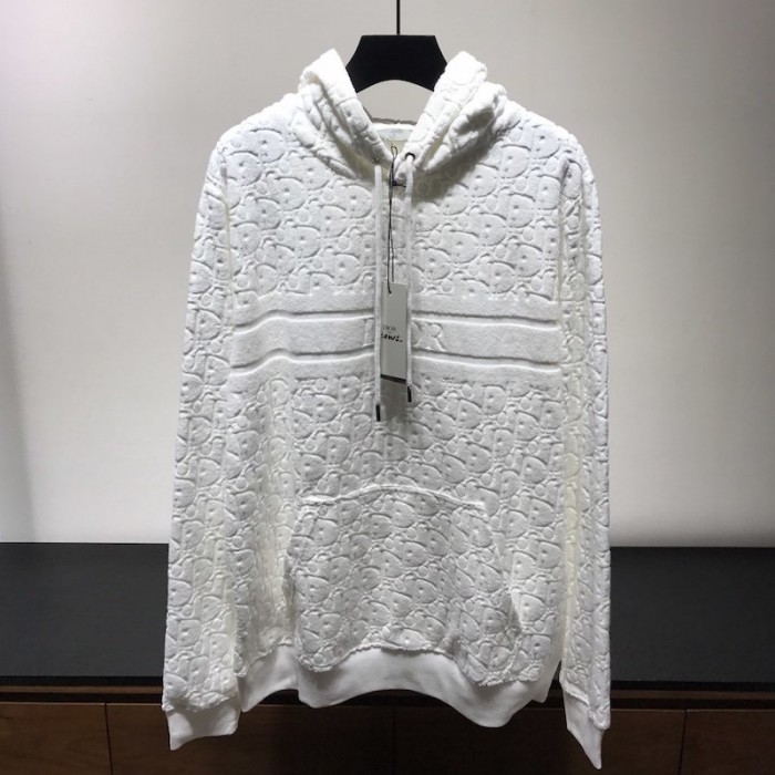D*or oblique jacquard cotton terry hoodie white