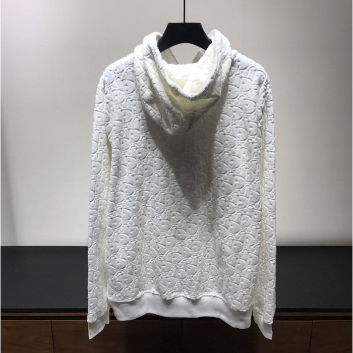 D*or oblique jacquard cotton terry hoodie white