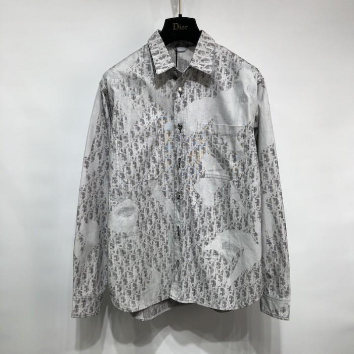 black and white D*or oblique kasuri cotton denim overshirt