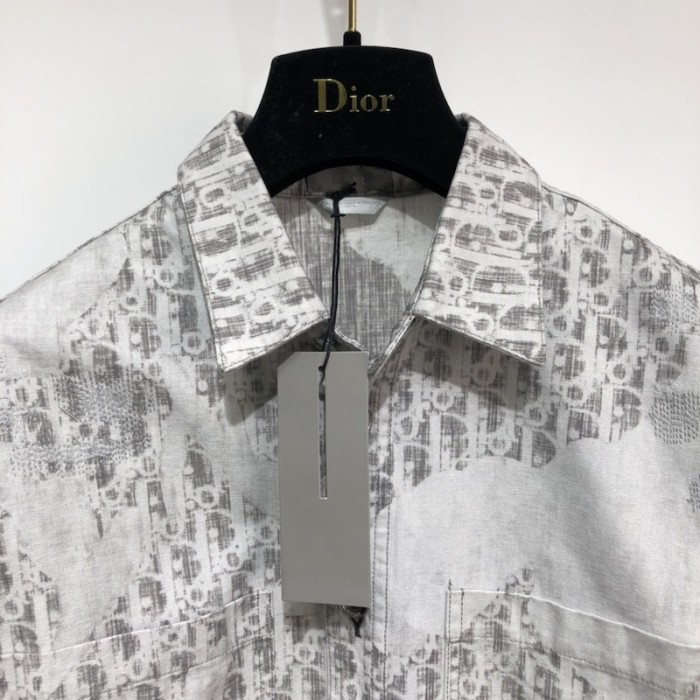 black and white D*or oblique kasuri cotton denim overshirt