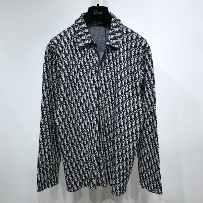 D*or oblique overshirt beige and navy blue cotton knit
