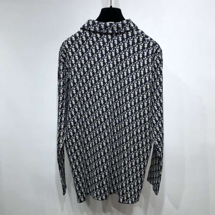 D*or oblique overshirt beige and navy blue cotton knit
