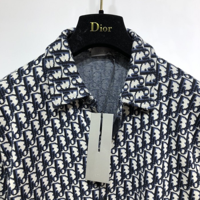 D*or oblique overshirt beige and navy blue cotton knit