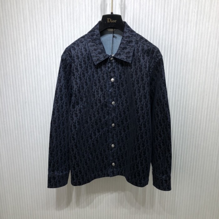 D*or oblique overshirt blue cotton-blend twill