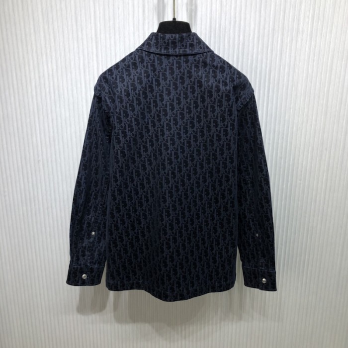 D*or oblique overshirt blue cotton-blend twill