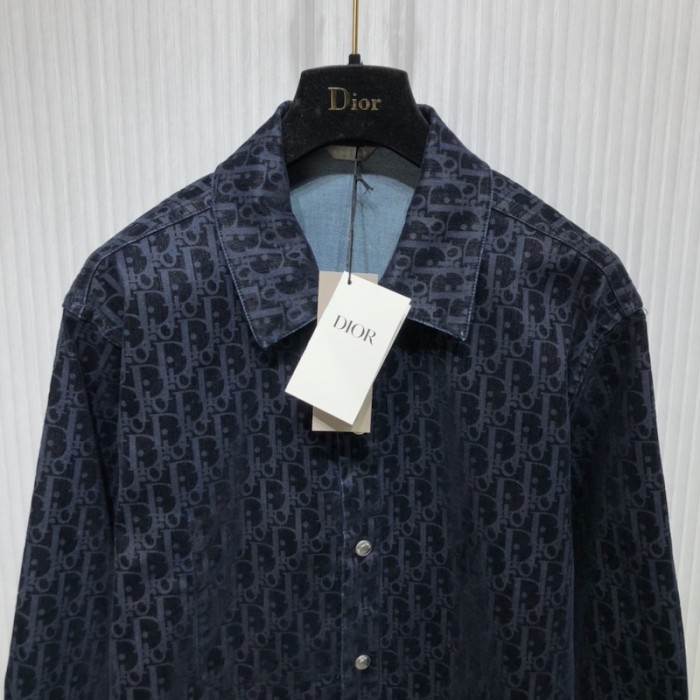 D*or oblique overshirt blue cotton-blend twill