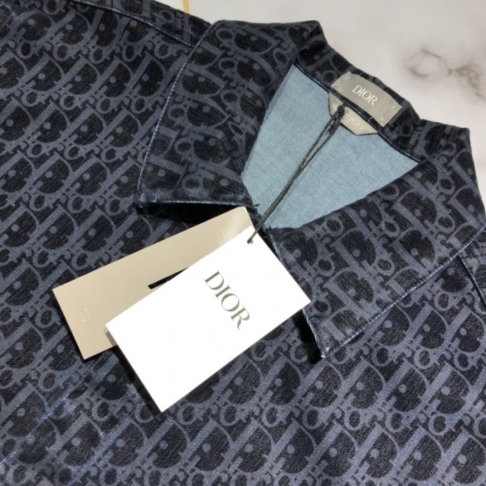 D*or oblique overshirt blue cotton-blend twill