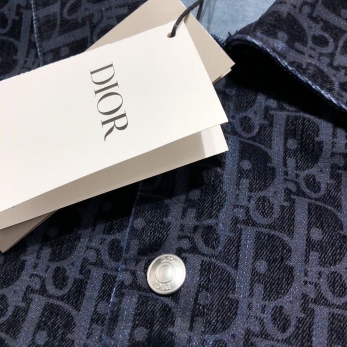 D*or oblique overshirt blue cotton-blend twill