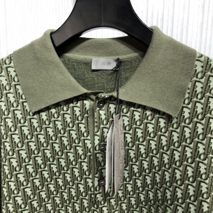D*or oblique polo shirt khaki cotton jacquard