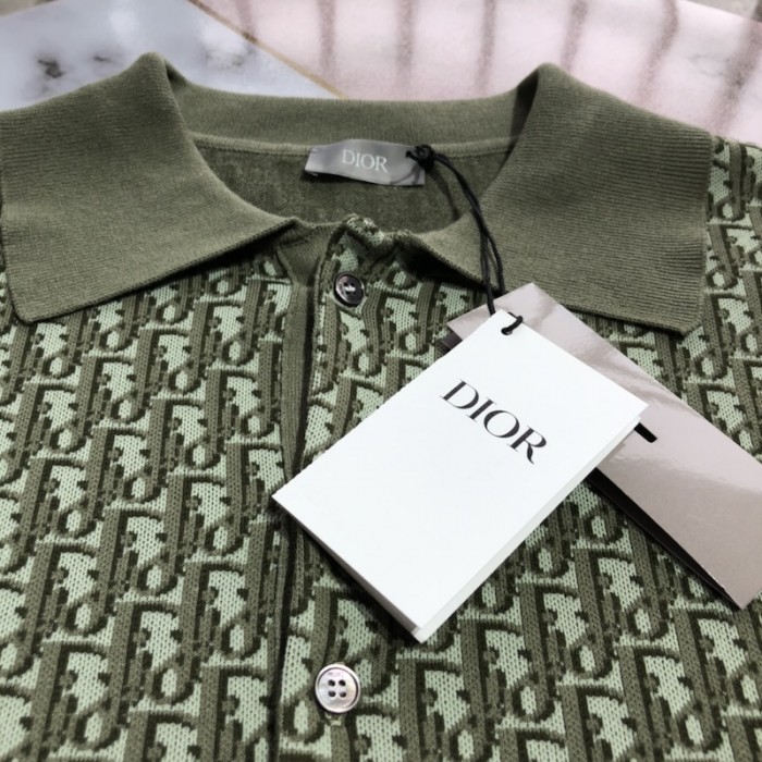 D*or oblique polo shirt khaki cotton jacquard