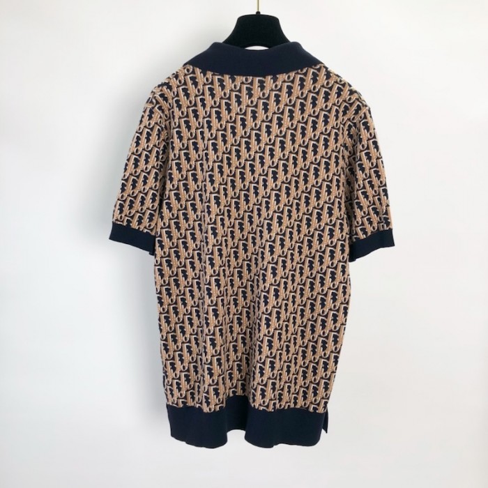 D*or oblique polo shirt blue cotton jacquard