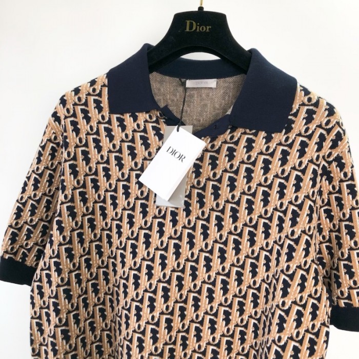 D*or oblique polo shirt blue cotton jacquard