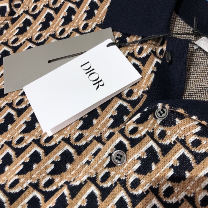 D*or oblique polo shirt blue cotton jacquard