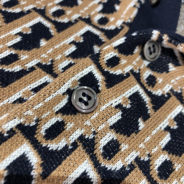D*or oblique polo shirt blue cotton jacquard