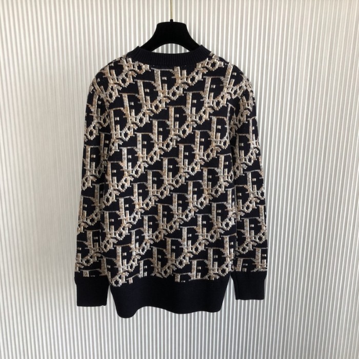 D*or oblique sweater navy blue wool jacquard