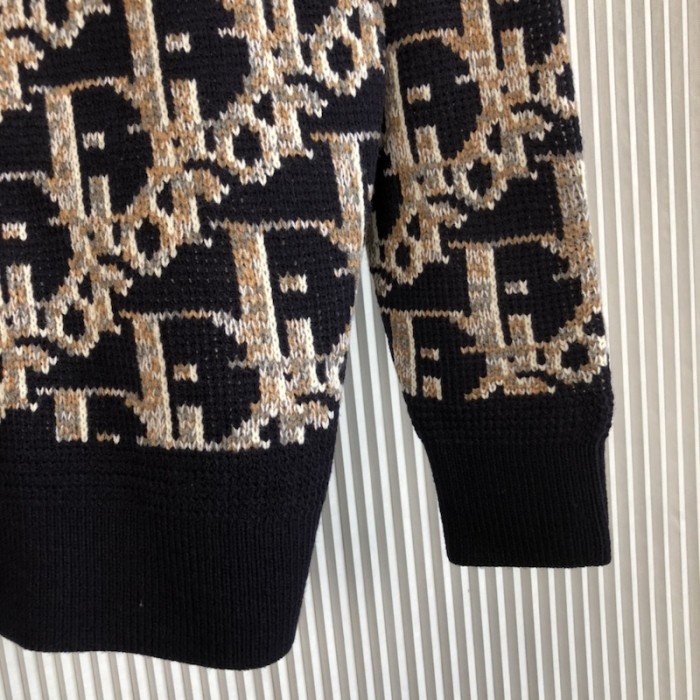 D*or oblique sweater navy blue wool jacquard