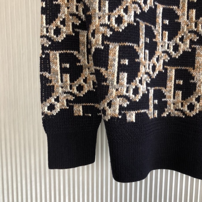 D*or oblique sweater navy blue wool jacquard