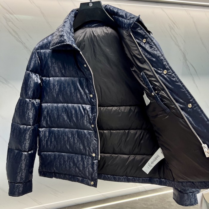 D*or oblique quilted jacket navy technical jacquard