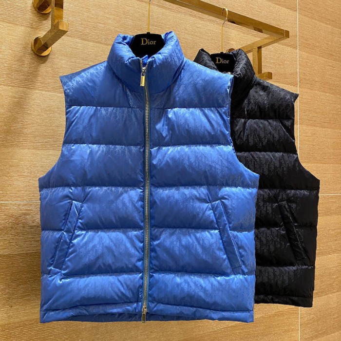 D*or oblique sleeveless down jacket vest blue