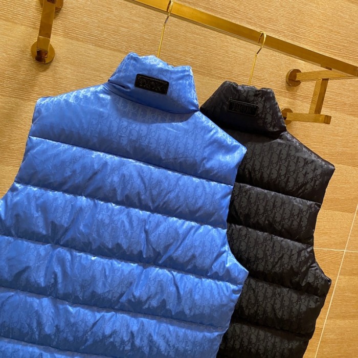D*or oblique sleeveless down jacket vest blue