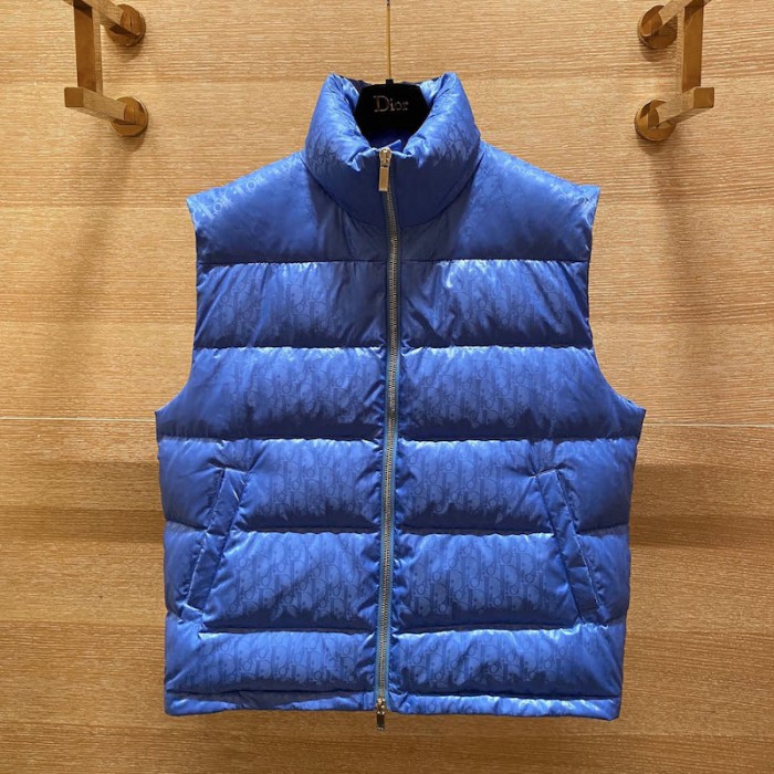 D*or oblique sleeveless down jacket vest blue