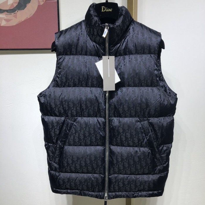 D*or oblique sleeveless down jacket vest navy blue