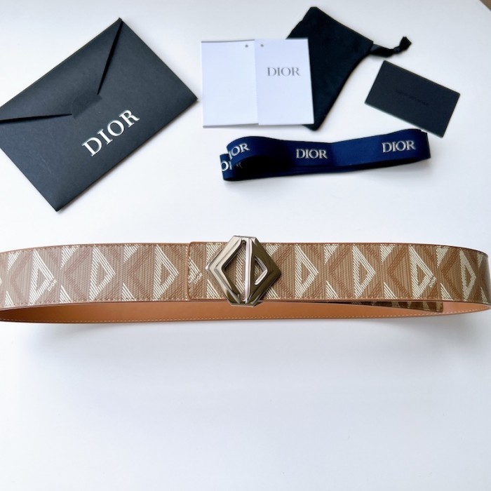 CD Diamond Canvas Reversible Belt w/ CD Diamond Buckle 40 MM Coffee