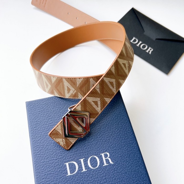 CD Diamond Canvas Reversible Belt w/ CD Diamond Buckle 40 MM Coffee