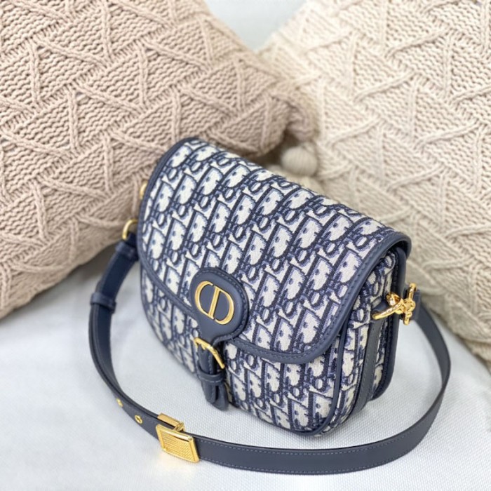 D*or medium D*or bobby bag blue D*or oblique jacquard