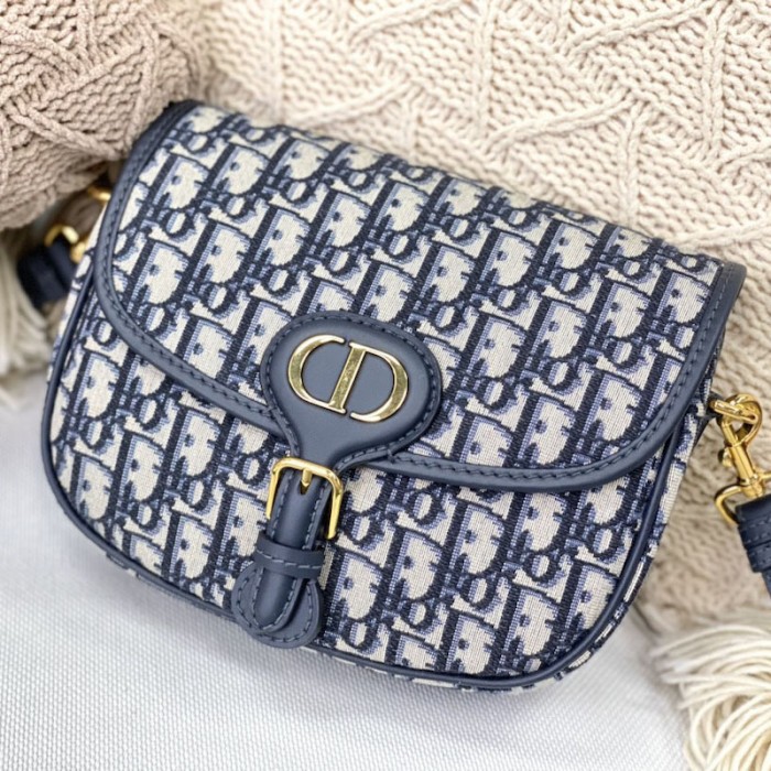 D*or medium D*or bobby bag blue D*or oblique jacquard