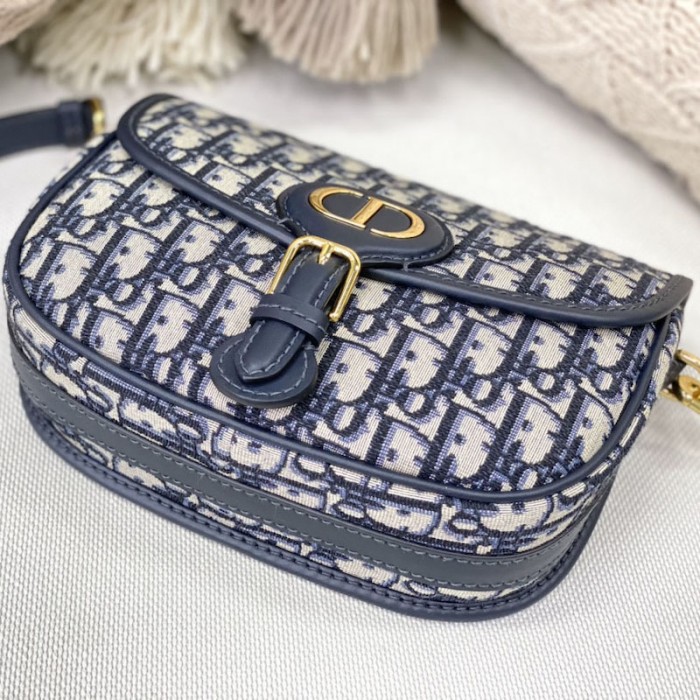D*or medium D*or bobby bag blue D*or oblique jacquard