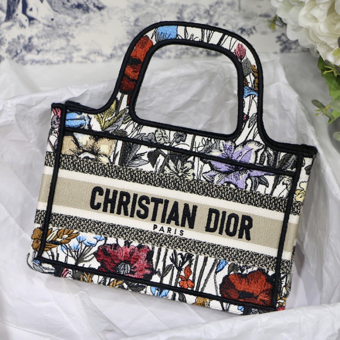 D*or mini D*or book tote multicolor mille fleurs embroidery