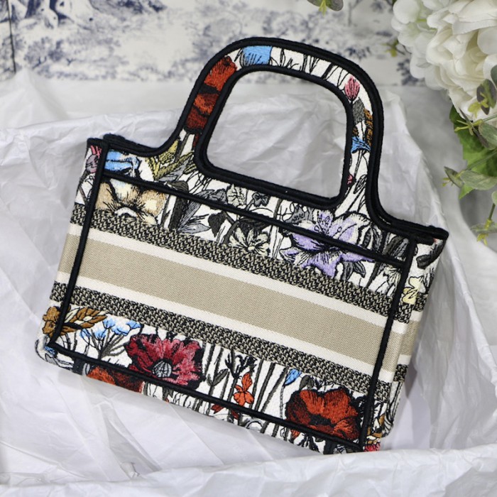 D*or mini D*or book tote multicolor mille fleurs embroidery