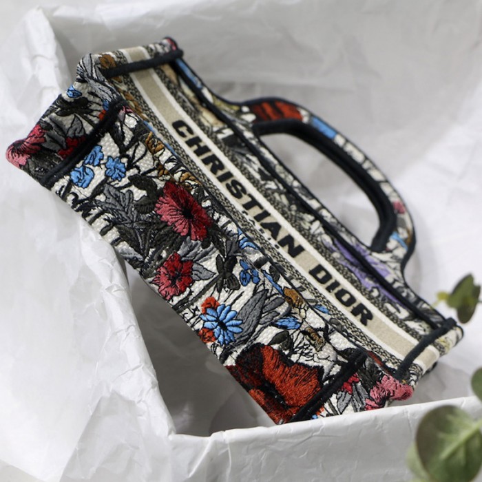 D*or mini D*or book tote multicolor mille fleurs embroidery