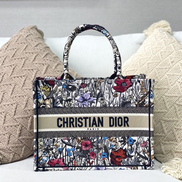D*or small D*or book tote bag multicolor mille fleurs embroidery