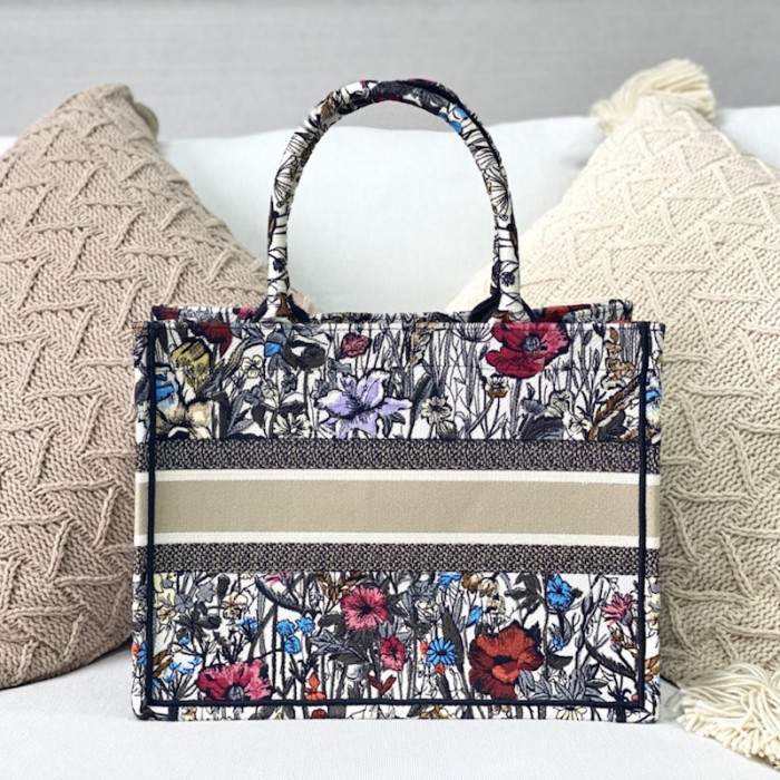 D*or small D*or book tote bag multicolor mille fleurs embroidery