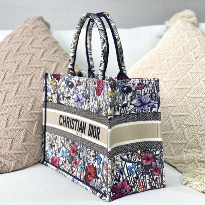 D*or small D*or book tote bag multicolor mille fleurs embroidery
