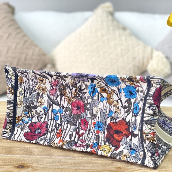 D*or small D*or book tote bag multicolor mille fleurs embroidery