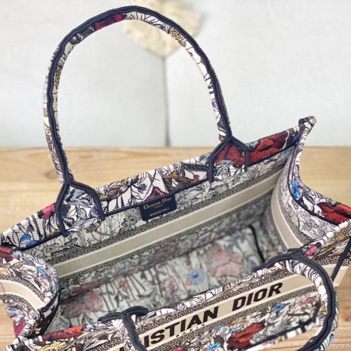 D*or small D*or book tote bag multicolor mille fleurs embroidery