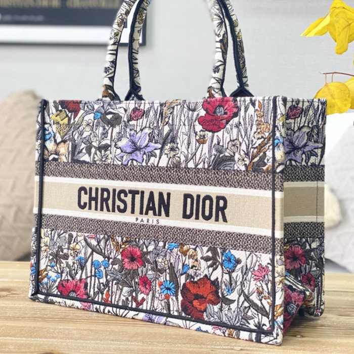 D*or small D*or book tote bag multicolor mille fleurs embroidery
