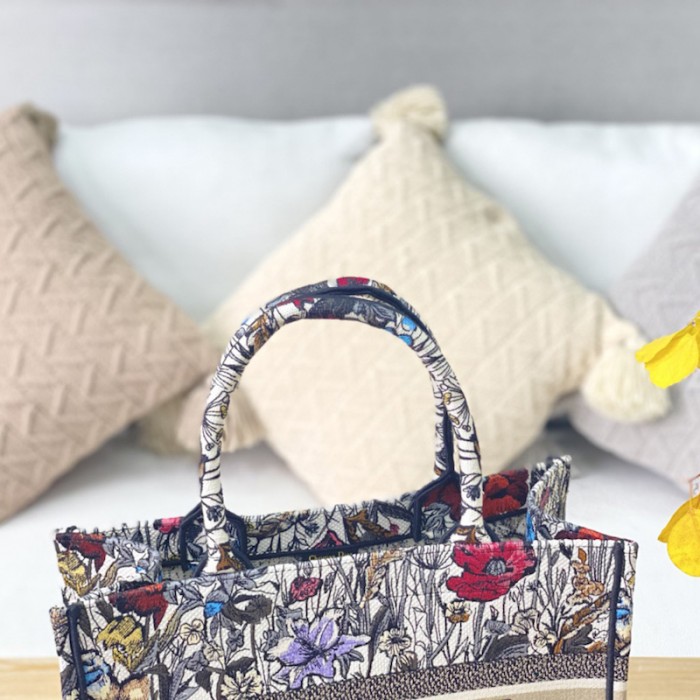 D*or small D*or book tote bag multicolor mille fleurs embroidery