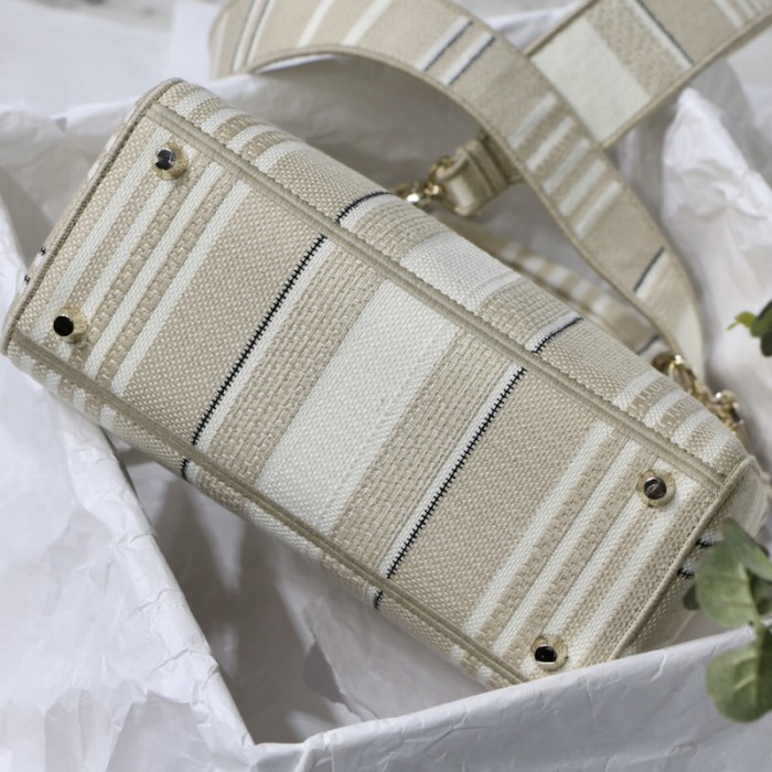 D*or medium lady d-lite bag beige stripes embroidery
