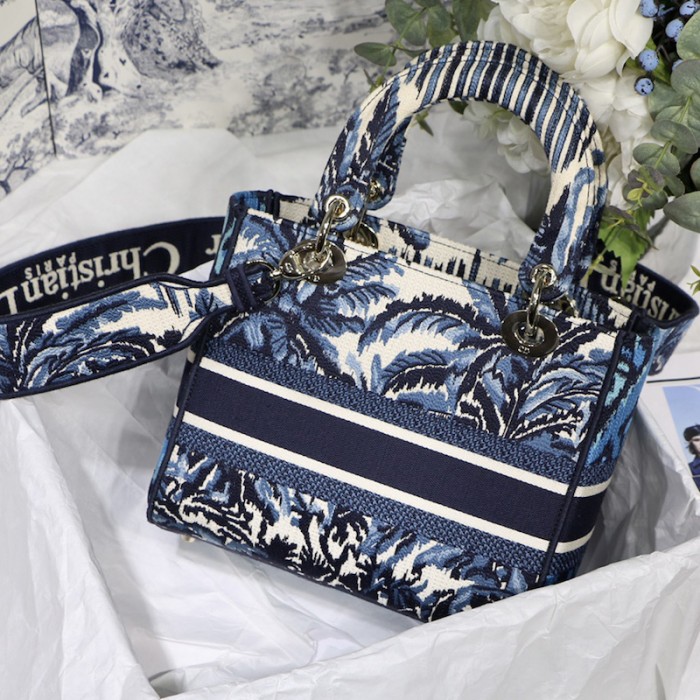 D*or medium lady d-lite bag blue D*or palms embroidery