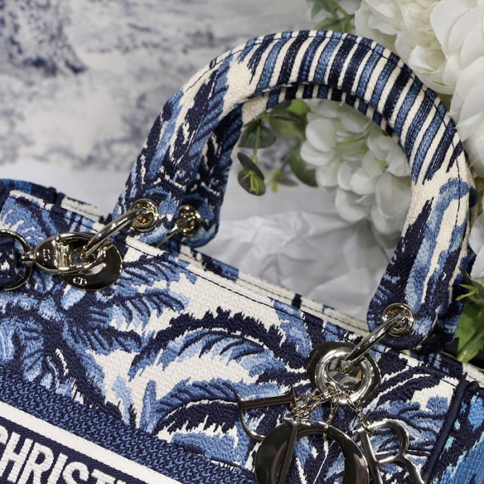 D*or medium lady d-lite bag blue D*or palms embroidery