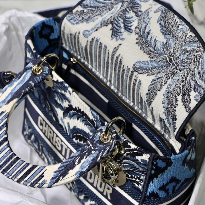 D*or medium lady d-lite bag blue D*or palms embroidery