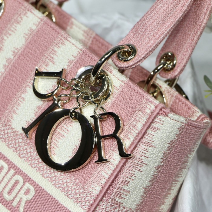 D*or medium lady d-lite bag pink stripes embroidery
