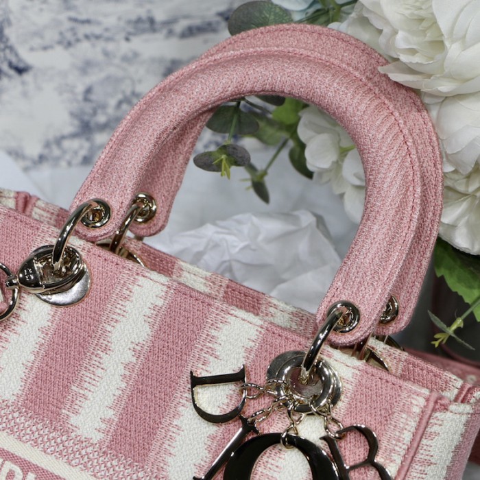 D*or medium lady d-lite bag pink stripes embroidery
