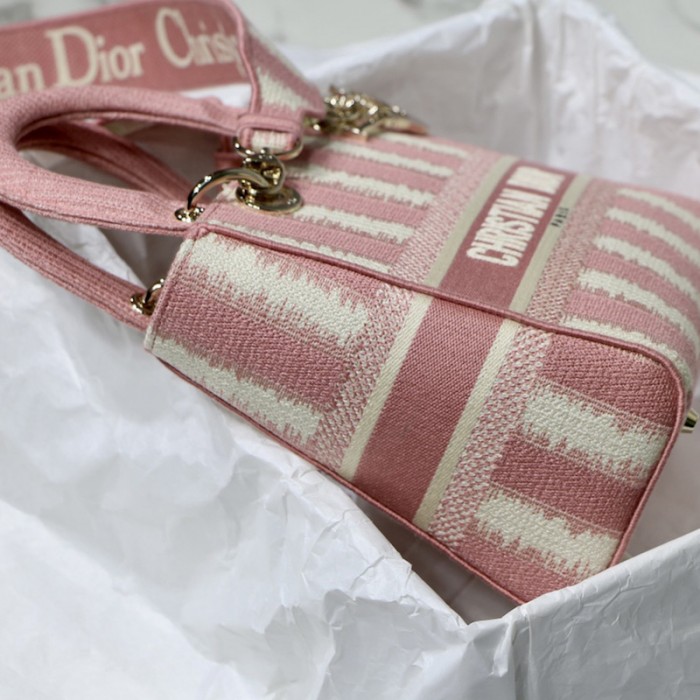 D*or medium lady d-lite bag pink stripes embroidery